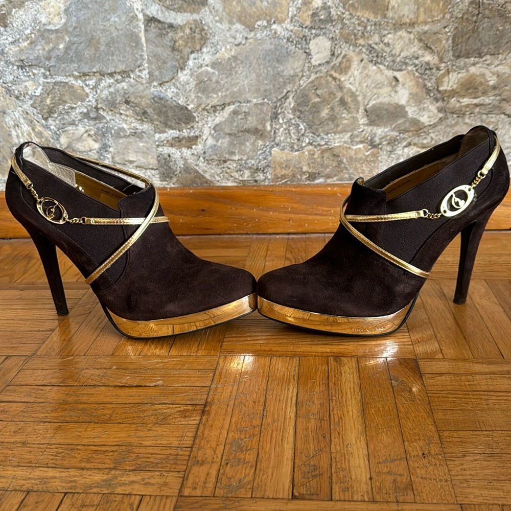 Y2K Baby Phat Women's Brown and Gold Boots